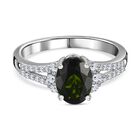 Natürlicher Chromdiopsid, Weißer Zirkon Ring, 925 Silber platiniert, (Größe 21.00) ca. 1.71 ct