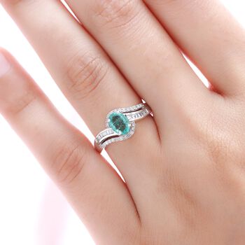 AA &Auml;thiopischer Smaragd und wei&szlig;er Diamant-Ring, 925 Silber platiniert  ca. 0,93 ct