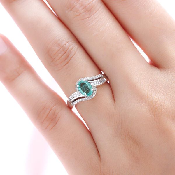 AA &Auml;thiopischer Smaragd und wei&szlig;er Diamant-Ring, 925 Silber platiniert  ca. 0,93 ct image number 3