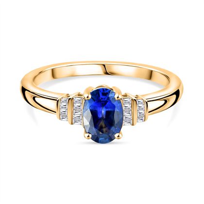 AAA Ceylon-Saphir, Wei&szlig;er Diamant Ring 585 Gold (Gr&ouml;&szlig;e 20.00) ca. 1,05 ct