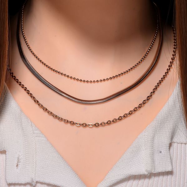 3er-Set - Kugelkette 40 cm, Gliederkette 45 cm und Ankerkette 55 cm, Roségoldton image number 2