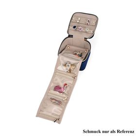Samt-Schmuckbox mit 4 transparenten Schmuckbeuteln, 12x12x7 cm, Dunkelblau