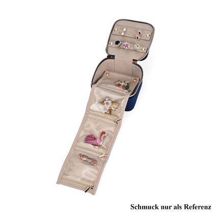 Kompakte Reise-Schmuckbox aus Samt mit 4 Rei&szlig;verschlussf&auml;chern, 12x12x7 cm, Marineblau