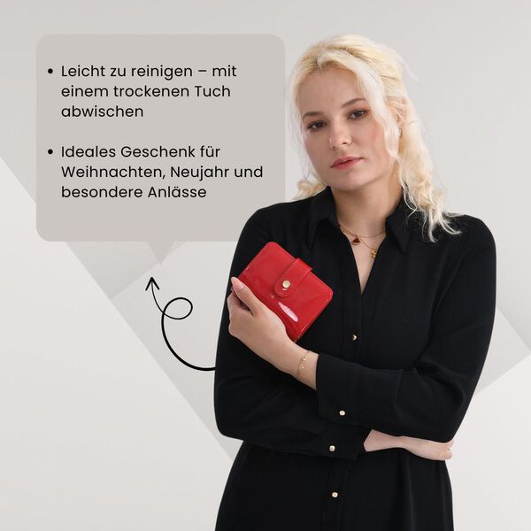 Glänzende Geldbörse aus PU-Leder mit RFID-Schutz, 12×9,5cm, Rot image number 4