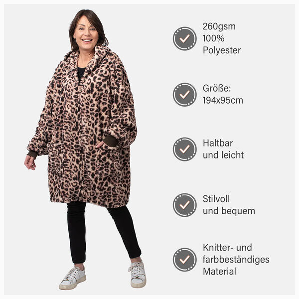 Hoodie mit Kapuze im Leopardenmuster, Braun image number 10