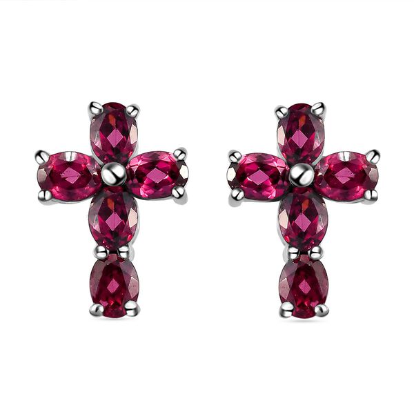 Rhodolith Granat-Ohrringe, 925 Silber platiniert ca. 2,47 ct