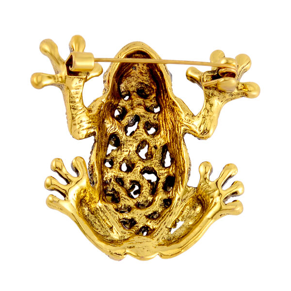 Mehrfarbiger Kristall Brosche,  Antikes Gold, Frosch image number 3