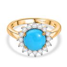 D’joy AA Sleeping Beauty Türkis, Weißer Zirkon Ring 925 Silber 750 Gelbgold Vermeil (Größe 20.00) ca. 2,39 ct