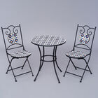 3er-Set Mosaik Tisch und 2 Stühle, Blumenmuster, Größe T: 60x60x70 cm, S: 39x44x90 cm, Weiß
