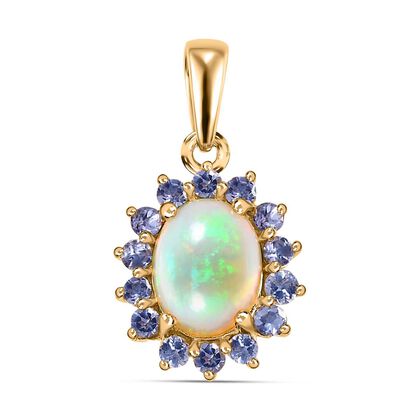 Nat&uuml;rlicher, &auml;thiopischer Welo Opal, Tansanit Anh&auml;nger, 925 Silber vergoldet ca. 1.76 ct