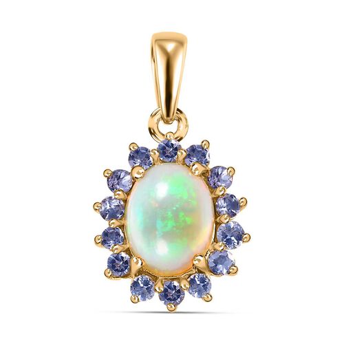 AA Natürlicher, äthiopischer Welo Opal, Natürlicher Chromdiopsid Anhänger 925 Silber vergoldet ca. 1,74 ct.