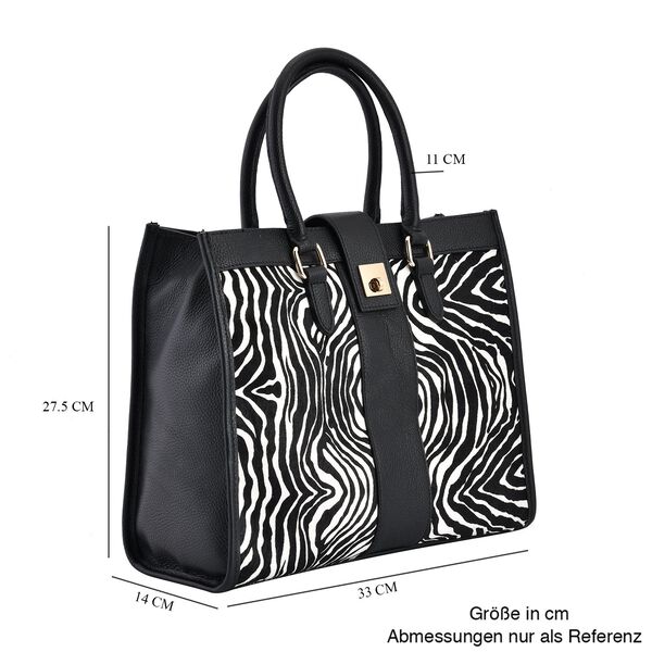 LA MAREY - Echtleder Handtasche 33x14x27,5cm, Griff 11cm, Crossbody 120cm, schwarz mit Zebramuster image number 7
