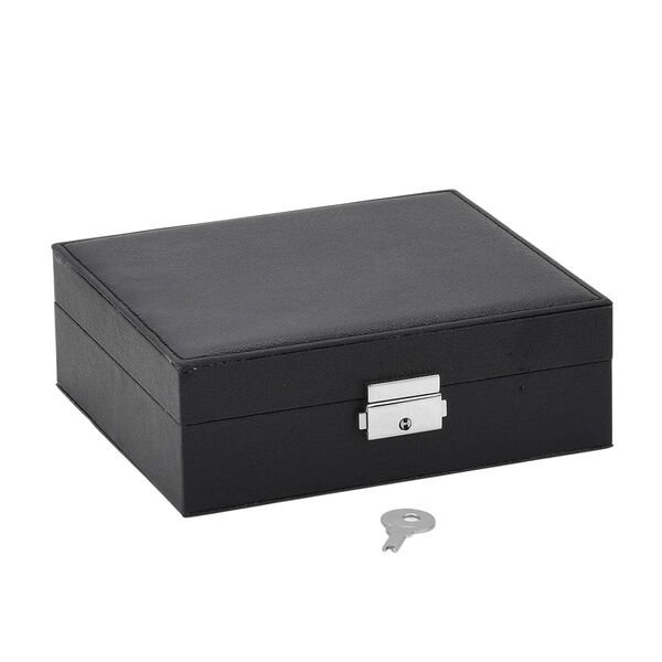 Schmuck Aufbewahrungsbox mit Haken, abschlie&szlig;bar mit Schl&uuml;ssel, 6 F&auml;cher, 19x17x6,8cm, Schwarz image number 7