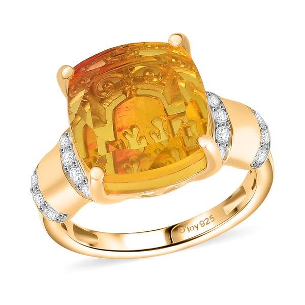 D'Joy - Feuerlinien-Design Sphaleros Quarz, Wei&szlig;er Zirkon Ring 925 Silber Gelbgold Vermeil (Gr&ouml;&szlig;e 18.00) ca. 9.12 ct image number 4