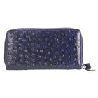 RFID-geschützte Brieftasche aus 100% echtem Leder mit Straußenprägung und abnehmbarem Trageschlaufe, Größe: 20x10 x3cm, marine