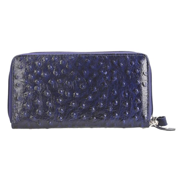 Echtleder Brieftasche mit Straußenprägung, marine image number 0