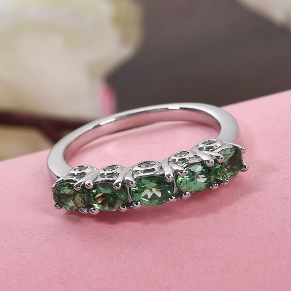 Tsavorite Granat und Zirkon 5 Stein Ring 925 Silber Platin-&Uuml;berzug image number 2