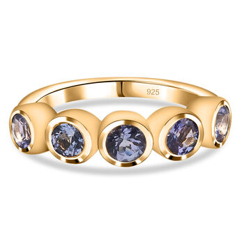 Tansanit 5 Stein Ring 925 Silber vergoldet (Gr&ouml;&szlig;e 16.00) ca. 1.30 ct