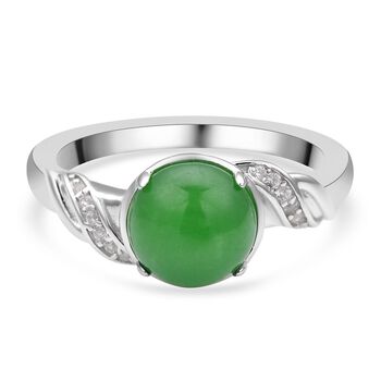 Gr&uuml;ner Jade und wei&szlig;er Zirkon-Ring, 925 Silber rhodiniert (Gr&ouml;&szlig;e 16.00) ca. 2,69 ct