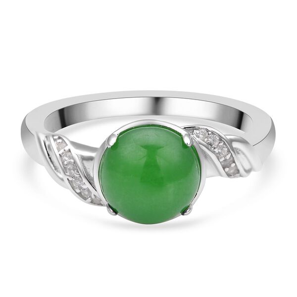 Gr&uuml;ner Jade und wei&szlig;er Zirkon-Ring, 925 Silber rhodiniert  ca. 2,69 ct