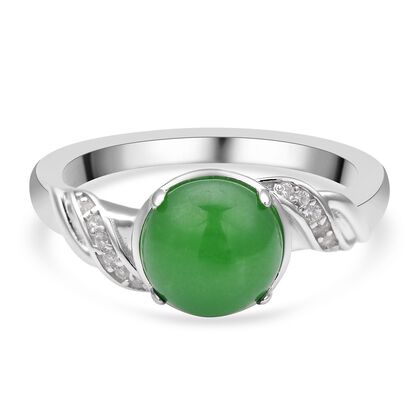 Grüner Jade und weißer Zirkon-Ring, 925 Silber rhodiniert (Größe 16.00) ca. 2,69 ct