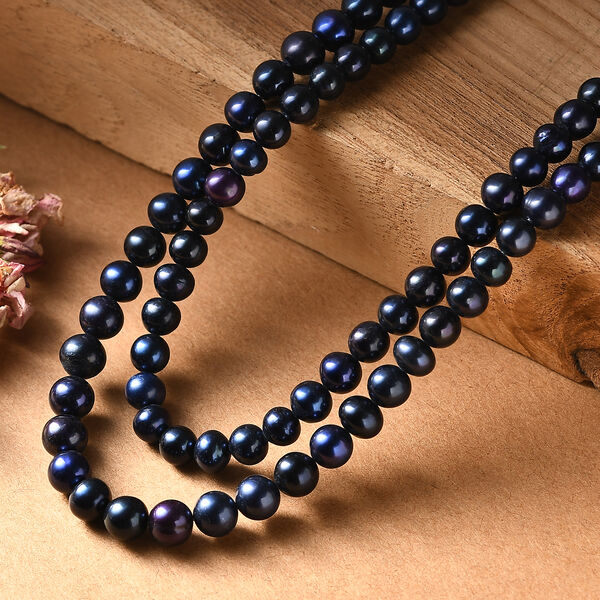 Blaue gefärbte Süßwasserperle Halskette, 70 cm image number 2