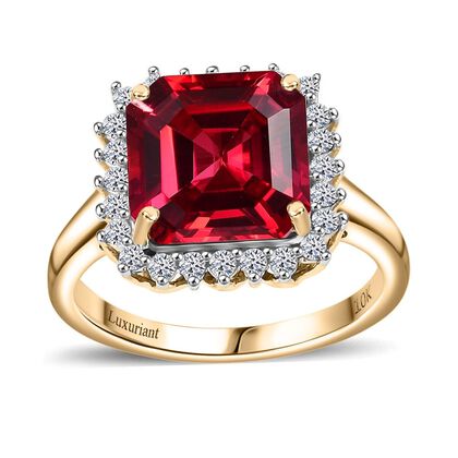 AAA Lab Created Padparadscha Saphir, Lab Grown Diamant Ring, AGI zertifiziert und gepr&uuml;ft, 417 Gelb Gold (Gr&ouml;&szlig;e 16.50) ca. 6.89 ct
