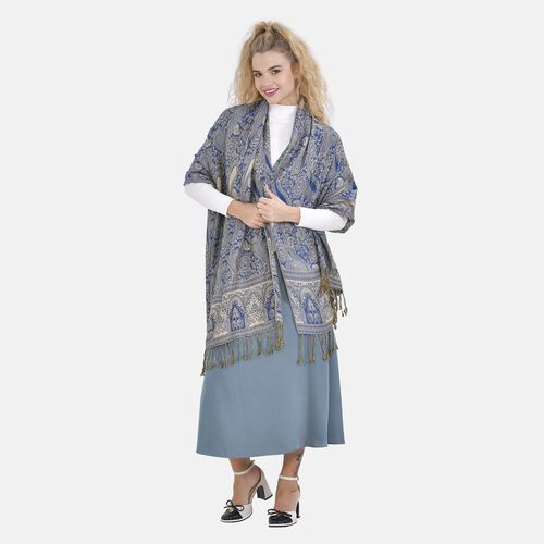 Damen Schal mit Fransen, Blau image number 0