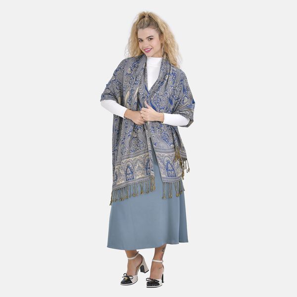 Damen Schal mit Fransen, Blau