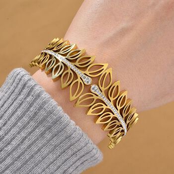 Wei&szlig;er Kristall Armreif ca. 19 cm Reiner Edelstahl, Goldfarben