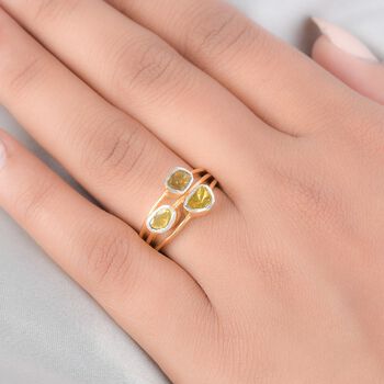 Polki Gelber Diamant Ring 925 Silber vergoldet (Gr&ouml;&szlig;e 18.00) ca. 0,50 ct