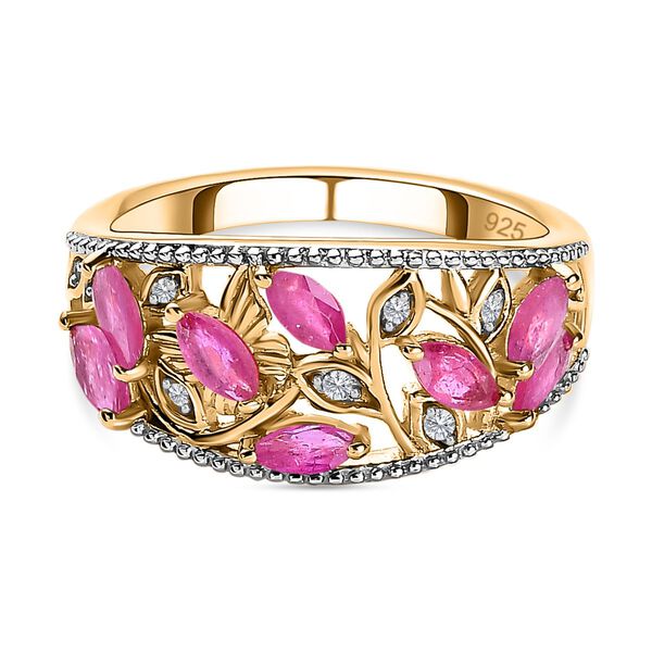 Afrikanischer Rubin, Wei&szlig;er Zirkon Ring, 925 Silber Gelbgold Vermeil, (Gr&ouml;&szlig;e 17.00) ca. 1.32 ct