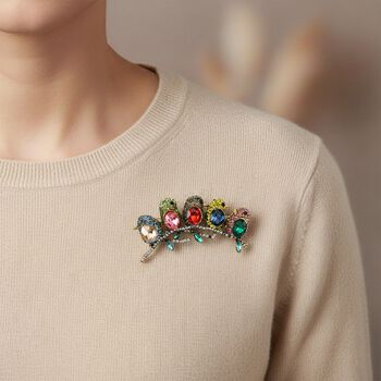 Mehrfarbiger Kristall Brosche Antikes Gold