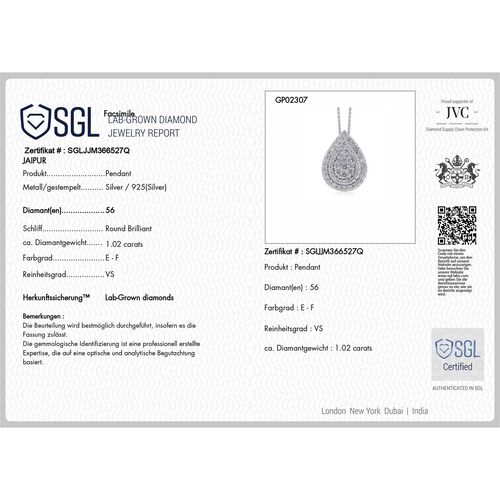 LUXURIANT DIAMOND- SGL zertifizierter VS Labor Diamant Anhänger mit 45cm Kette, 925 Silber rhodiniert - 1 ct. image number 8