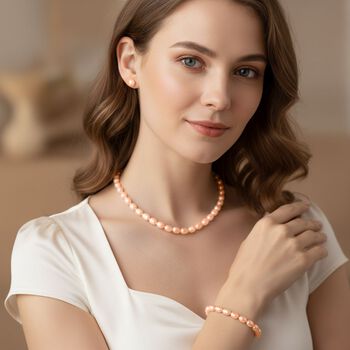 D'Joy AA Pfirsich-S&uuml;&szlig;wasser Perle (6-7 mm) Schmuckset 925 Silber rhodiniert