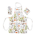 100% Baumwolle Küche Set, Schürze, Handschuh, Topflappen, Blumen Mehrfarbig, 3 tlg.