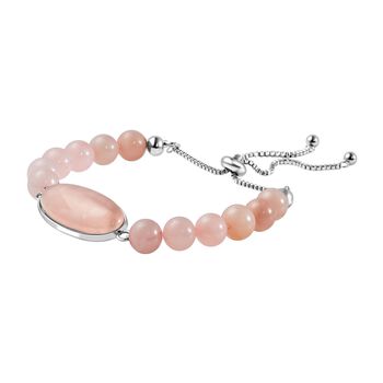 Rosenquarz Flexibles Bolo-Armband, ca. 15-22 cm, Edelstahl ca. 70.00 ct