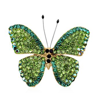 Gr&uuml;ne Kristall Schmetterlings-Brosche, goldfarben