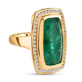 Smaragd-Quarz-Triplette, weißer Zirkon Ring, 925 Silber Gelbgold Vermeil (Größe 16.00) ca. 16.82 ct