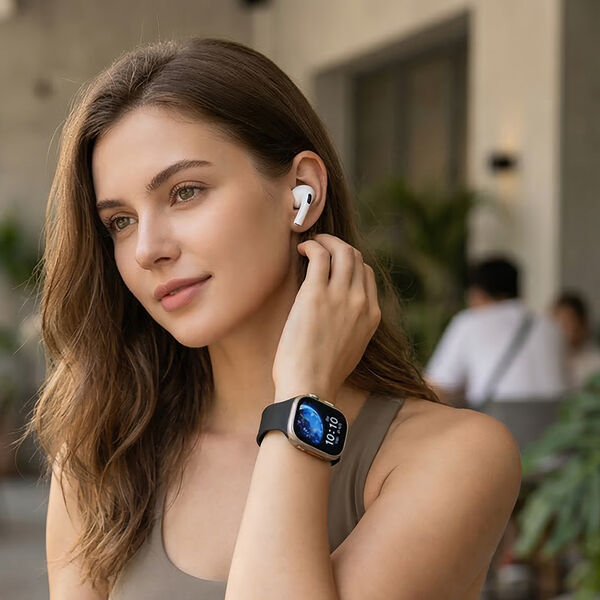 I20 Ultra 2 Max Suit - 10-in-1 Smartwatch-Komplettset mit Smartwatch, Gold-Drehkrone, Kopfh&ouml;rern, Displayschutz, Ladekabel und 7 Wechselarmb&auml;ndern, Silberfarben image number 3