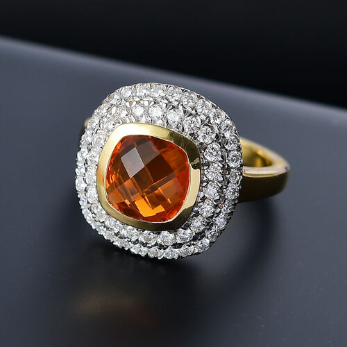 AAA Mexikanischer Purpurroter Feueropal, Moissanit Ring 925 Silber 750 Gelbgold Vermeil (Größe 18.00) ca. 2.63 ct image number 1