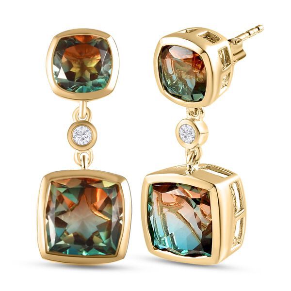 Aqua Terra Costa Quarz Triplett und Zirkon-Ohrh&auml;nger, 925 Silber vergoldet, 12,76 ct. image number 3