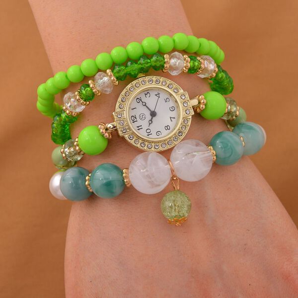4er Set STRADA - Uhr mit Grün Kristall Armbänder image number 1