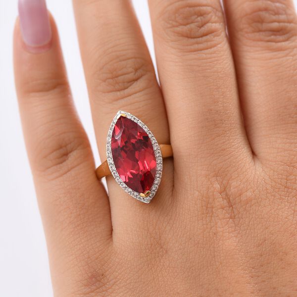 Marquise Dawn - D'joy Lab Grown Padparadscha-Saphir , Weißer Zirkon Ring 925 Silber 750 Gelbgold Vermeil (Größe 17.00) ca. 11.92 ct image number 3