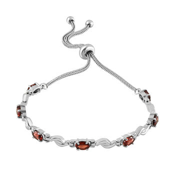 Verstellbares, rotes Granat-Armband, ca. 26.75 cm, Edelstahl, ca. 3,87 ct