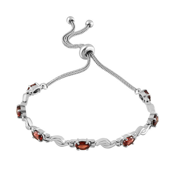 Verstellbares, rotes Granat-Armband, ca. 26.75 cm, Edelstahl, ca. 3,87 ct