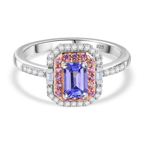 AA Tansanit, Weißer Zirkon Ring 925 Silber rhodiniert (Größe 20.00) ca. 1,10 ct image number 0