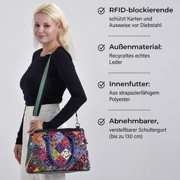 Chaos by Elsie Crossbody-Tasche aus echtem Leder, Multicolor mit gewebtem Muster, RFID-Schutz und Mini-Taschenlampe, 37x14,5x25 cm image number 3