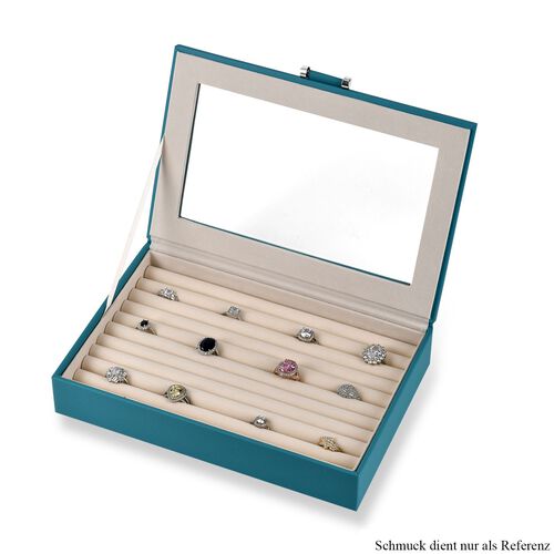 Schmuck-Ringbox aus Kunstleder mit Glasdeckel, 26,7x17,8x5,5cm, Türkisgrün image number 0
