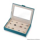 Schmuck-Ringbox aus Kunstleder mit Glasdeckel, mehrreihig für bis zu 100 Ringe, 26.7x17.8x5.5cm, Türkisgrün